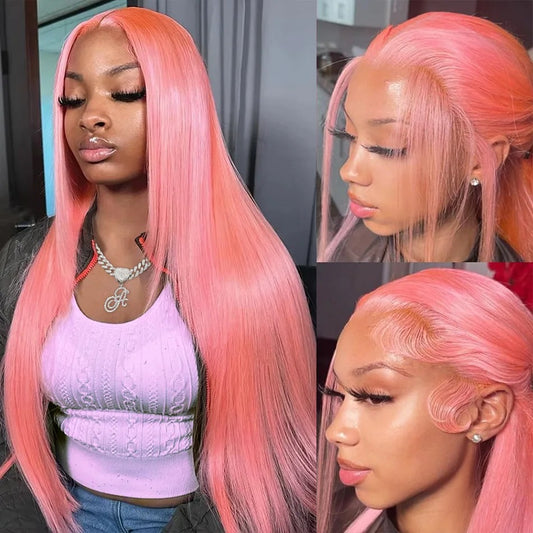 Pink Wig Body Wave Human Hair Wigs 100% 13X6 Hd Lace