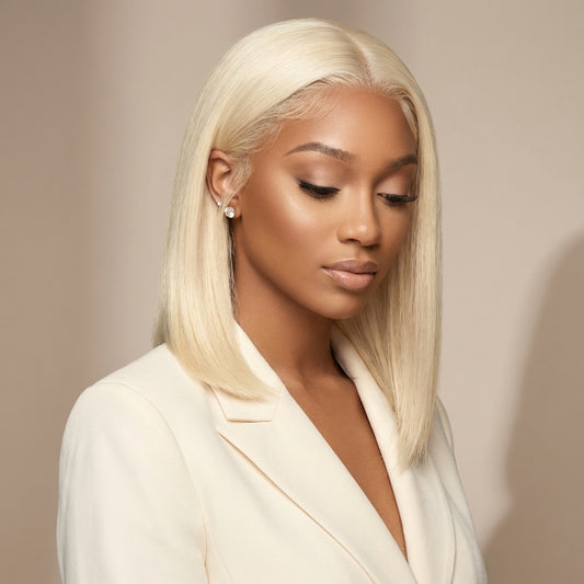 613 Blonde Bob Wigs Human Hair Short Straight 13X4 HD Lace