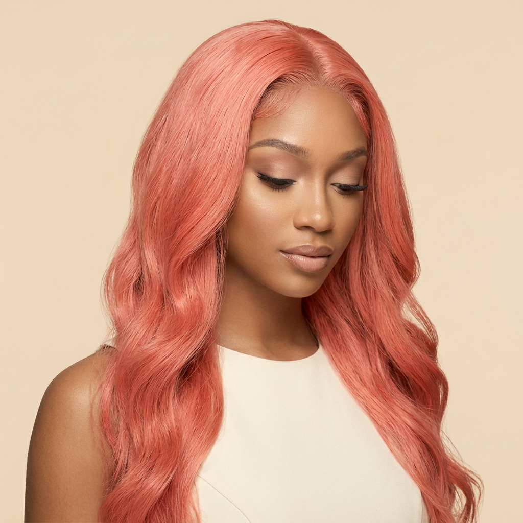 Density Pink Human Hair Wig Body Wave Lace