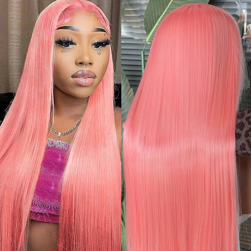 Pink Wig Body Wave Human Hair Wigs 100% 13X6 Hd Lace