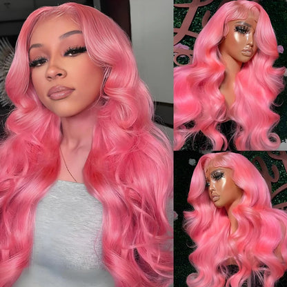 Density Pink Human Hair Wig Body Wave Lace