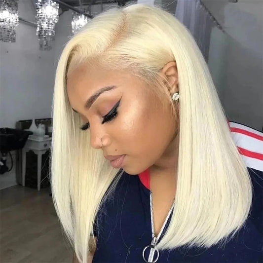 613 Blonde Bob Wigs Human Hair Short Straight 13X4 HD Lace