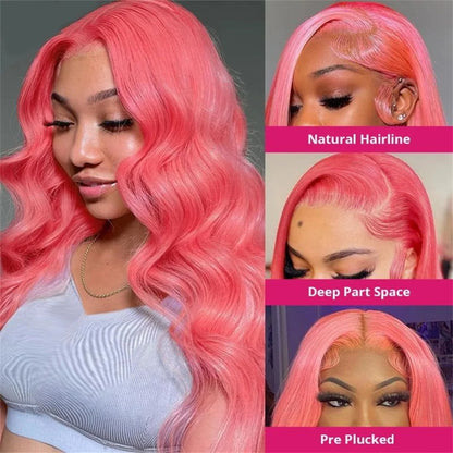 Density Pink Human Hair Wig Body Wave Lace