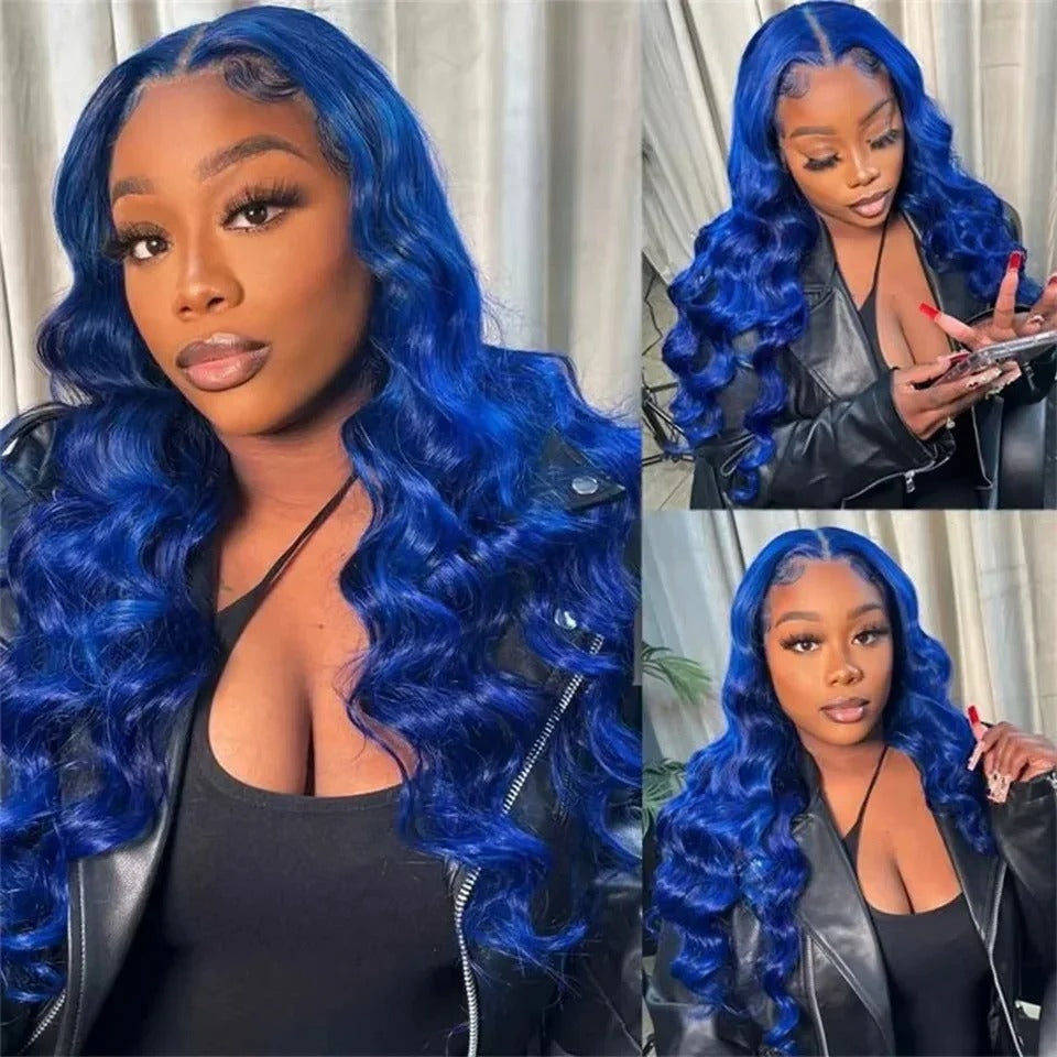 Navy Blue  Hd Lace Body Wave Human Hair Wigs
