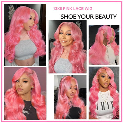 Pink Wig Body Wave Human Hair Wigs 100% 13X6 Hd Lace