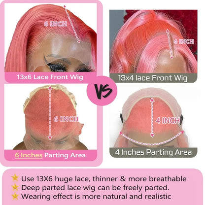 Pink Wig Body Wave Human Hair Wigs 100% 13X6 Hd Lace