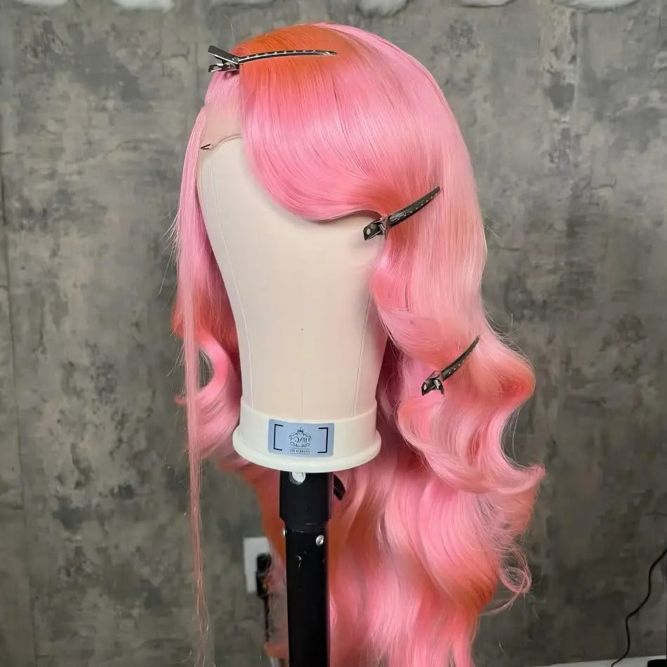 Pink Wig Body Wave Human Hair Wigs 100% 13X6 Hd Lace