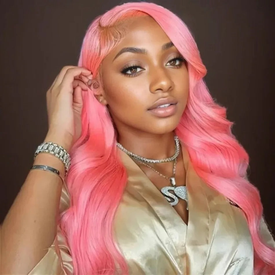 Pink Wig Body Wave Human Hair Wigs 100% 13X6 Hd Lace